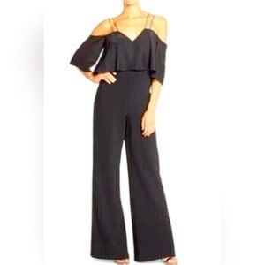 Jay Godfrey Womens Nix Off the Shoulder Wide Leg Jumpsuit Black Size 0 Flutter